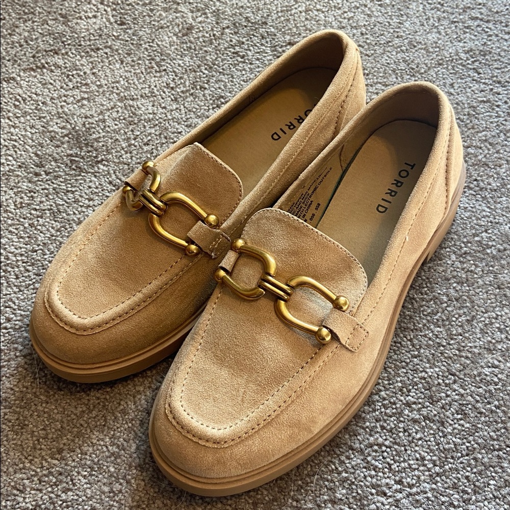 Torrid Wide Width Beige Faux Suede Leather Front Buckle Slip-on Loafers Shoes